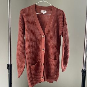 Pink Rose Pink Waffle-Knit Button-Up Cardigan, Medium